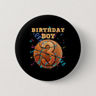 3e verjaardag jongen drie 3 jaar oud basketbal spe ronde button 5,7 cm