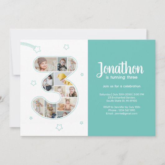 3e verjaardag jongen nummer 3 aangepaste foto coll kaart (Voorkant)