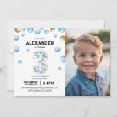 3e verjaardag jongen partij foto blauwe gouden bal kaart (Voorkant)