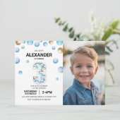 3e verjaardag jongen partij foto blauwe gouden bal kaart (Staand voorkant)