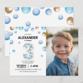 3e verjaardag jongen partij foto blauwe gouden bal kaart (Voorkant / Achterkant)