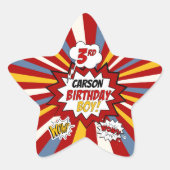 3e Verjaardag Jongen Superheld Comic met Naam Ster Sticker (Voorkant)