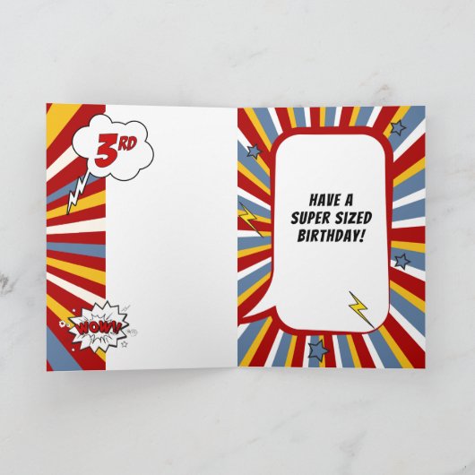 3e verjaardag Jongen Superheld Comic Theme Kaart (Binnen)