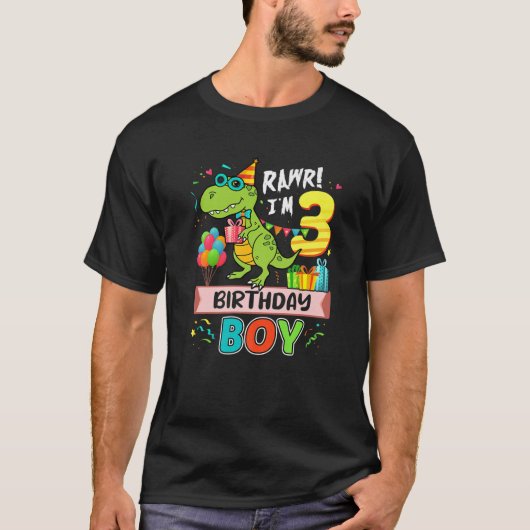 3e Verjaardag Jongen T Rex Dinosaurus Rawr Ik Ben T-shirt (Voorkant)