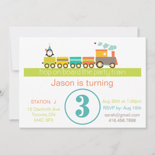 3e verjaardag (Jongen) Train Invitation Kaart (Voorkant)