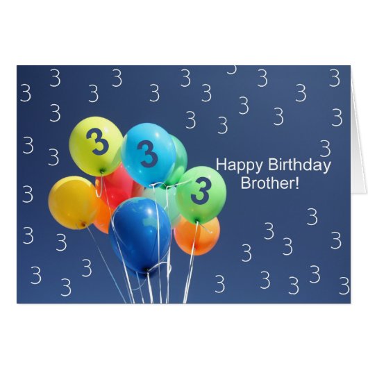 3e verjaardag Kaart gekleurde ballonnen Broeder (Voorkant Horizontaal)