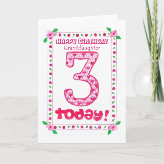 3e verjaardag Kaart voor een kleindochter (Voorkant)