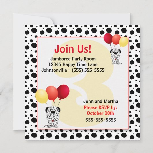 3e verjaardag kind rood en geel Dalmatiër Kaart (Achterkant)