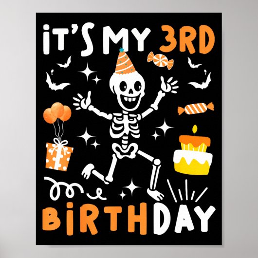 3e verjaardag kinderen grappig skelet 3e boe dag poster (Voorkant)