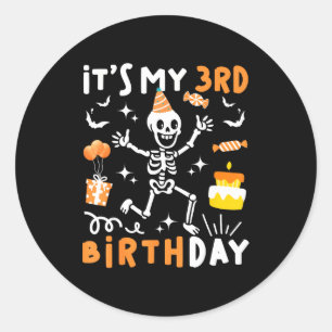 3e verjaardag kinderen grappig skelet 3e boe dag ronde sticker