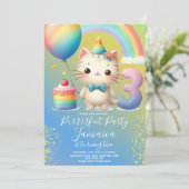 3e verjaardag Kitten Regenboog Feest Kaart (Staand voorkant)