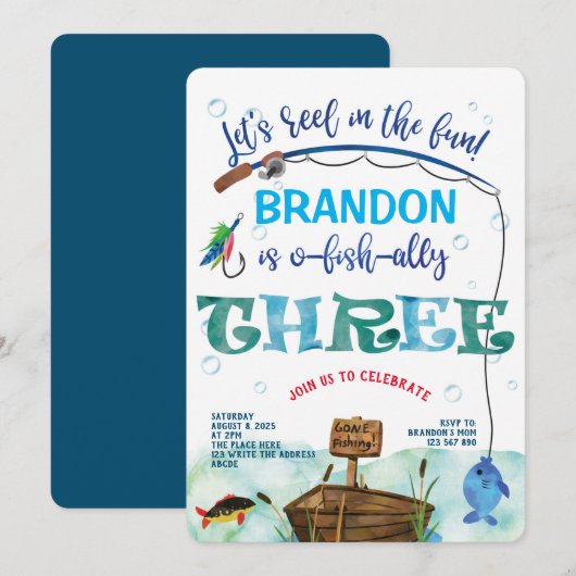 3e verjaardag kleine visser, weg vissen kaart (Voorkant / Achterkant)
