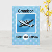 3e verjaardag, kleinzoon, vliegtuig op blauw kaart (Gele Bloem)