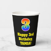 3e verjaardag: Kleurrijk, Leuk, Opwindend, Regenbo Papieren Bekers (Achterkant)