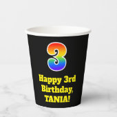 3e verjaardag: Kleurrijk, Leuk, Opwindend, Regenbo Papieren Bekers (Voorkant)