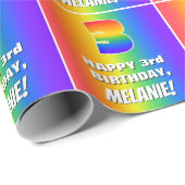 3e verjaardag: kleurrijk, vun regenboogpatroon # 3 cadeaupapier (Rol Hoek)