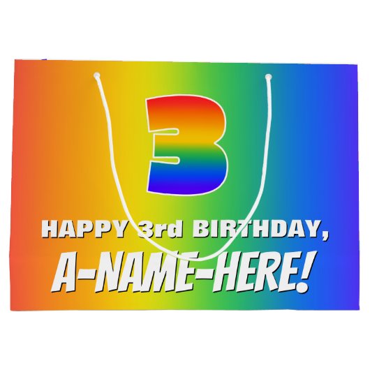 3e verjaardag: kleurrijk, vun regenboogpatroon # 3 groot cadeauzakje (Achterkant)