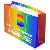 3e verjaardag: kleurrijk, vun regenboogpatroon # 3 groot cadeauzakje (Achterkant Gekanteld)