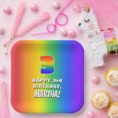 3e verjaardag: kleurrijk, vun regenboogpatroon # 3 papieren bordje (Feest)
