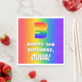 3e verjaardag: kleurrijk, vun regenboogpatroon # 3 servet (Insitu)