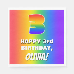 3e verjaardag: kleurrijk, vun regenboogpatroon # 3 servet