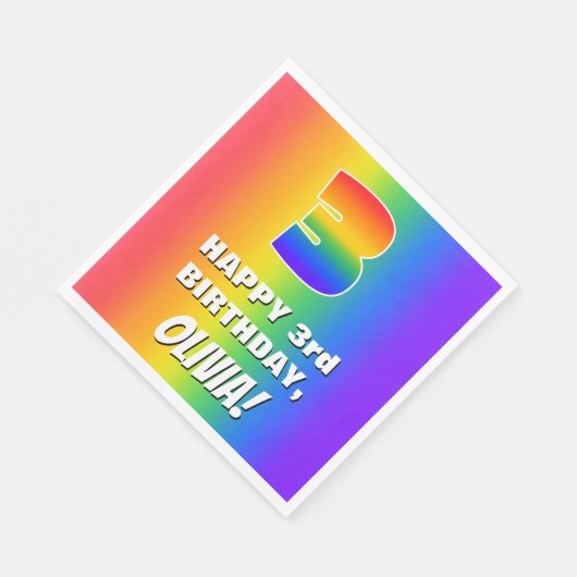 3e verjaardag: kleurrijk, vun regenboogpatroon # 3 servet (Hoek)