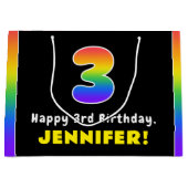 3e verjaardag: kleurrijke regenboog # 3, aangepast groot cadeauzakje (Voorkant)