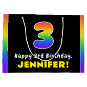 3e verjaardag: kleurrijke regenboog # 3, aangepast groot cadeauzakje (Achterkant)