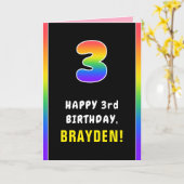 3e verjaardag: kleurrijke regenboog # 3, aangepast kaart (Gele Bloem)