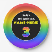 3e verjaardag: kleurrijke regenboog # 3, aangepast papieren bordje (Voorkant)