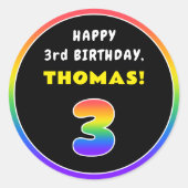 3e verjaardag: kleurrijke regenboog # 3, aangepast ronde sticker (Voorkant)