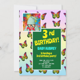 3e Verjaardag Kleurrijke Vlinder Kinder Partij Kaart