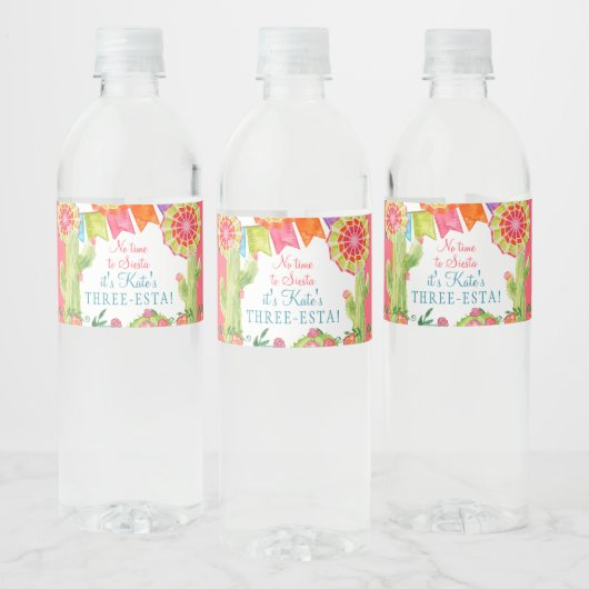 3e verjaardag leugenaar Fiesta cactus Flowers Girl Waterfles Etiket (Flessen)