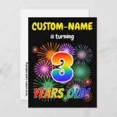 3e Verjaardag - Leuk vuurwerk, Rainbow Look "3" Briefkaart (Voorkant / Achterkant)