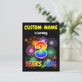 3e Verjaardag - Leuk vuurwerk, Rainbow Look "3" Briefkaart (Staand voorkant)