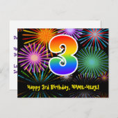 3e verjaardag - Leuk vuurwerkpatroon + Regenboog 3 Briefkaart (Voorkant / Achterkant)
