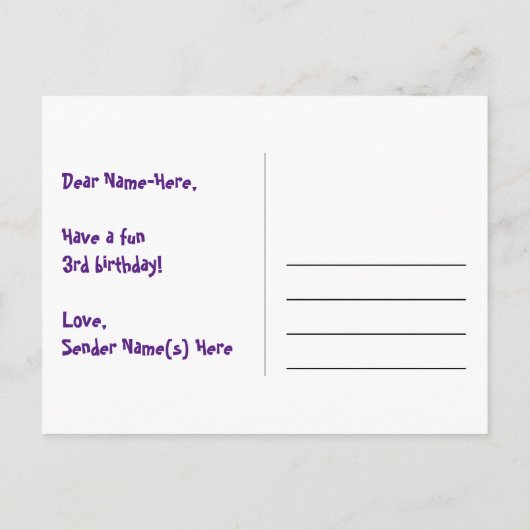 3e verjaardag - Leuk vuurwerkpatroon + Regenboog 3 Briefkaart (Achterkant)