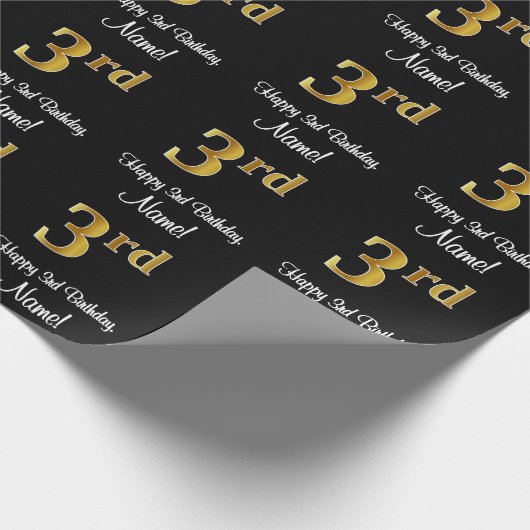 3e verjaardag: Luxurieuze Faux Gold-look # Cadeaupapier (Hoek)