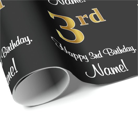 3e verjaardag: Luxurieuze Faux Gold-look # Cadeaupapier (Rol Hoek)