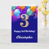 3e verjaardag marinenblauw en goudkleurige ballonn kaart (Gele Bloem)