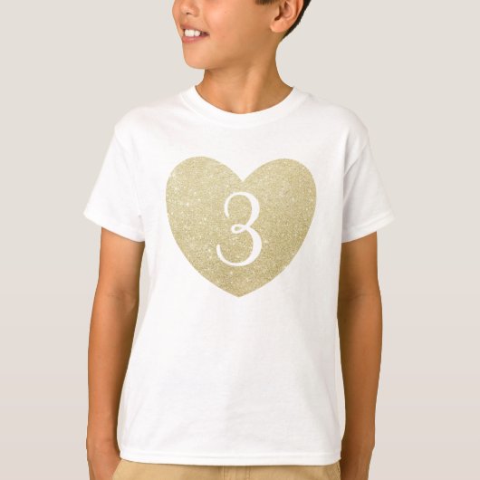 3e verjaardag meisje glitter hart gepersonaliseerd t-shirt (Voorkant)