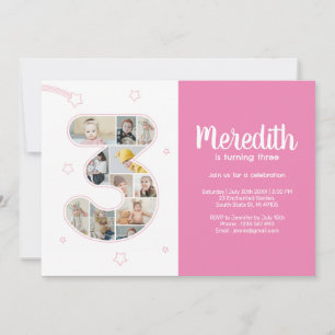 3e verjaardag meisje nummer 3 aangepaste foto coll kaart