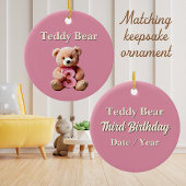 3e Verjaardag Meisje Schattige Teddy Bear & Balloo Kaart