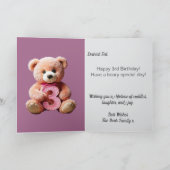 3e Verjaardag Meisje Schattige Teddy Bear & Balloo Kaart (Binnen)