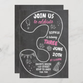 3e verjaardag meisje schoolbord nummer roze kaart (Voorkant / Achterkant)