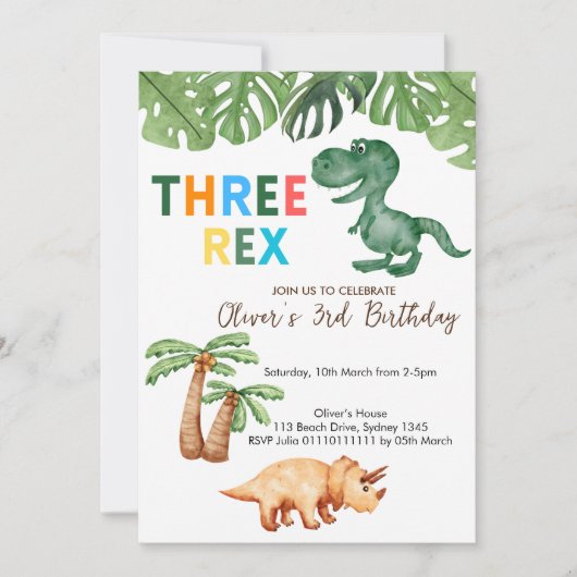 3e verjaardag met drie rex kaart (Voorkant)