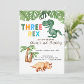 3e verjaardag met drie rex kaart (Staand voorkant)