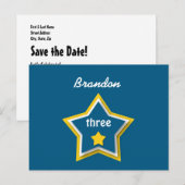 3e verjaardag met gelaagde sterren BLUE GEEL A17E Aankondigingskaart (Voorkant / Achterkant)