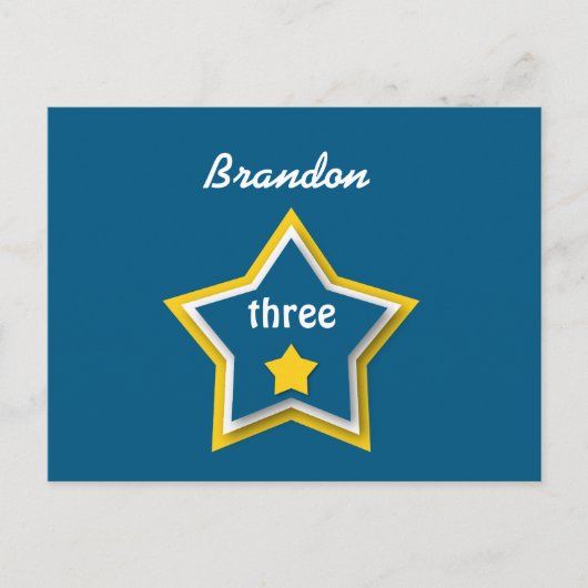 3e verjaardag met gelaagde sterren BLUE GEEL A17E Aankondigingskaart (Voorkant)