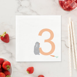3e Verjaardag Modern Grey Bunny Party Servetten